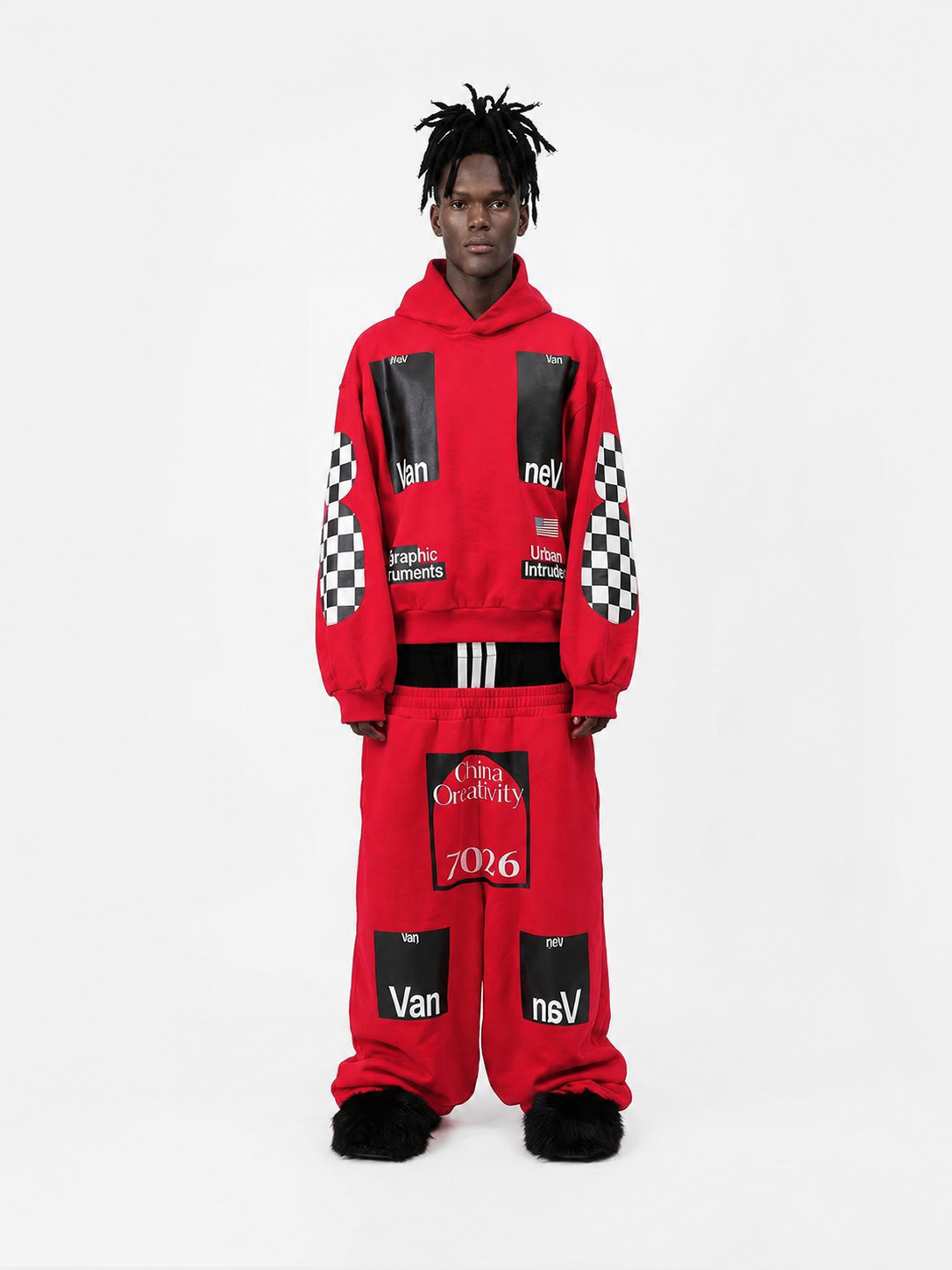 Red Racing-Print Hoodie