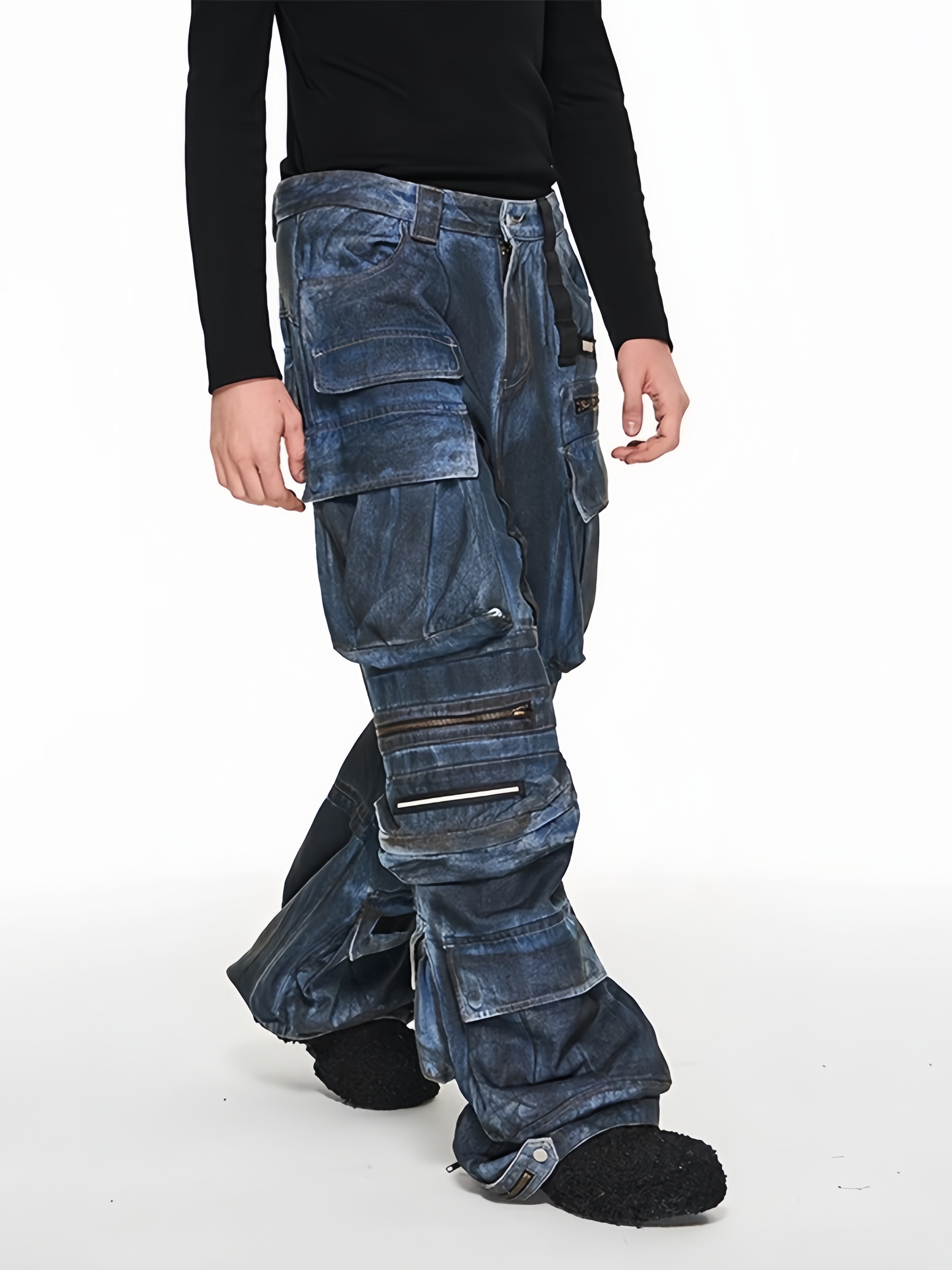 BLINDNOPLAN 23AW Multi-pocket Heavy-duty Combined Washed Denim Pants