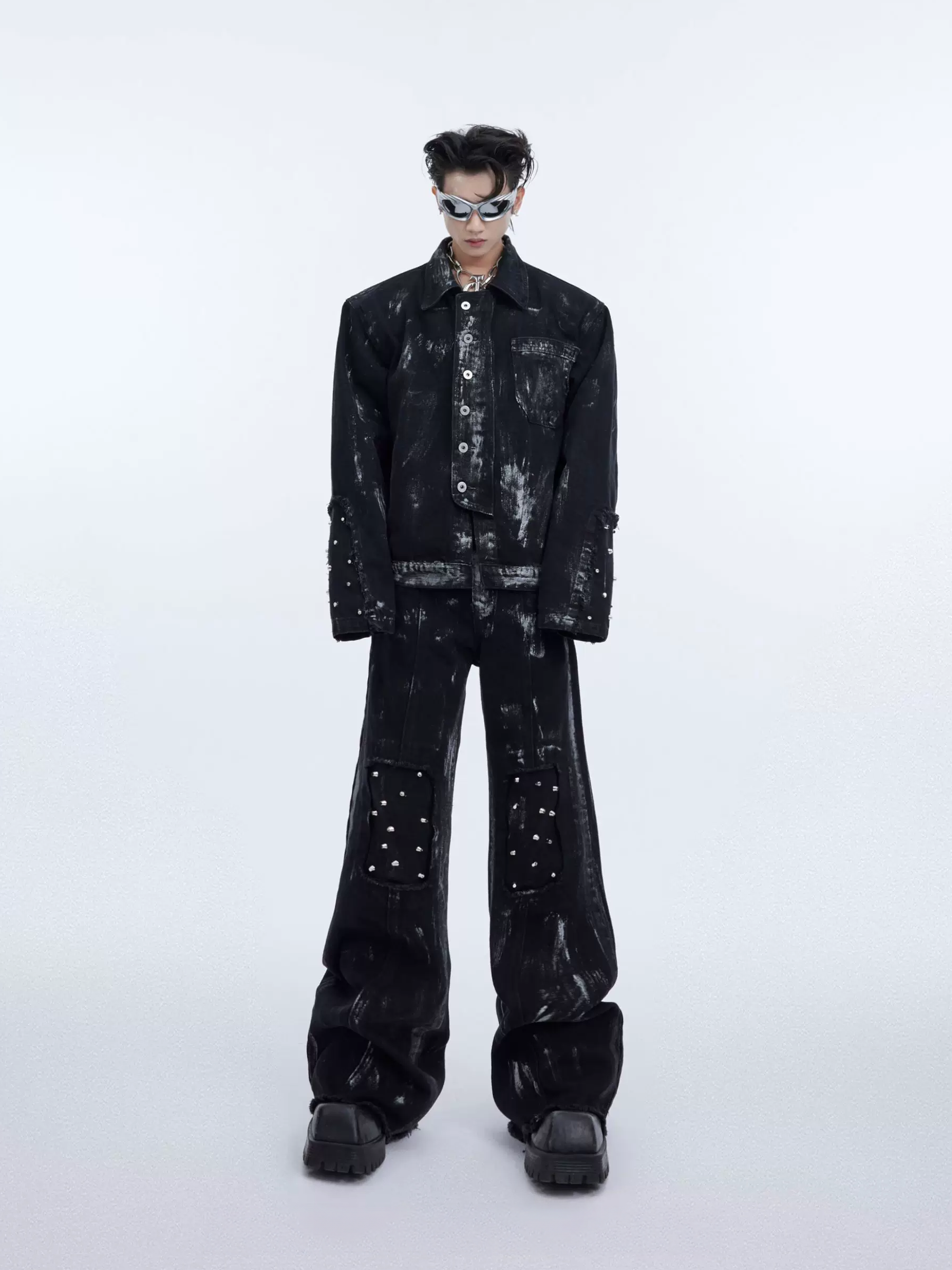 Deconstructed Distressed Spray-Painted Denim Set