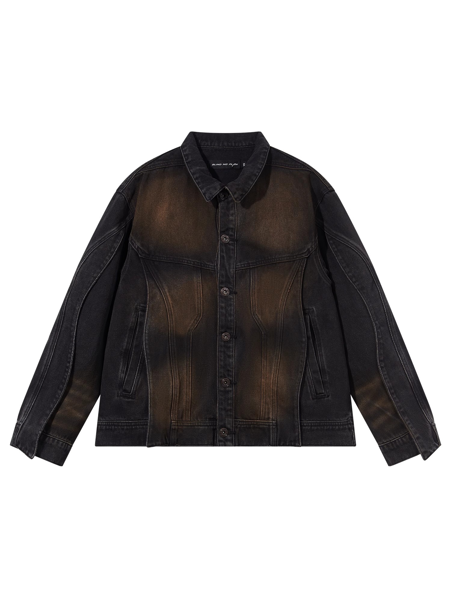 BLINDNOPLAN 23AW 做旧泥染立体飞褊秋季排扣牛仔夹克外套
