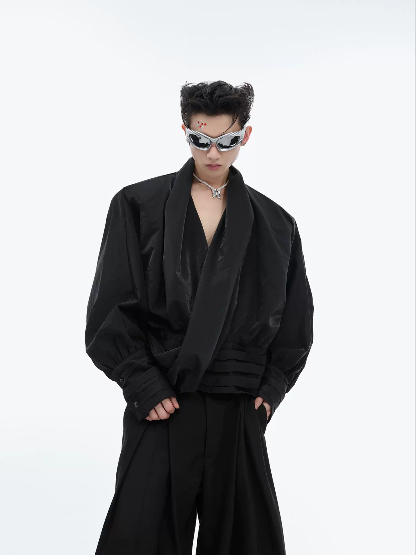 Deconstructed V-Neck Velvet Designer Shirt