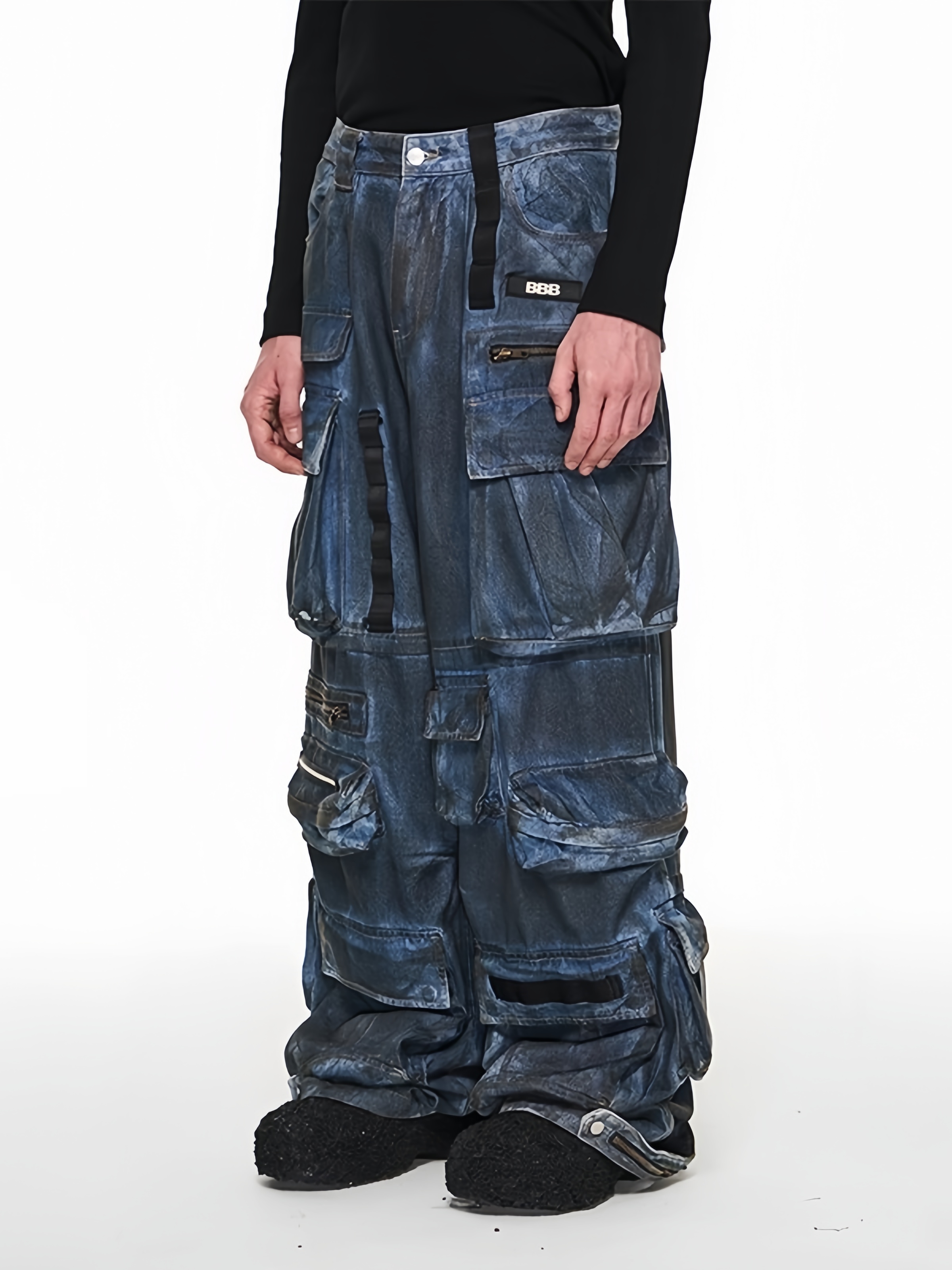 BLINDNOPLAN 23AW Multi-pocket Heavy-duty Combined Washed Denim Pants