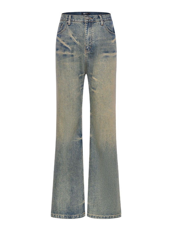 BORON ATOMS Washed Faded Whisker Denim Pants