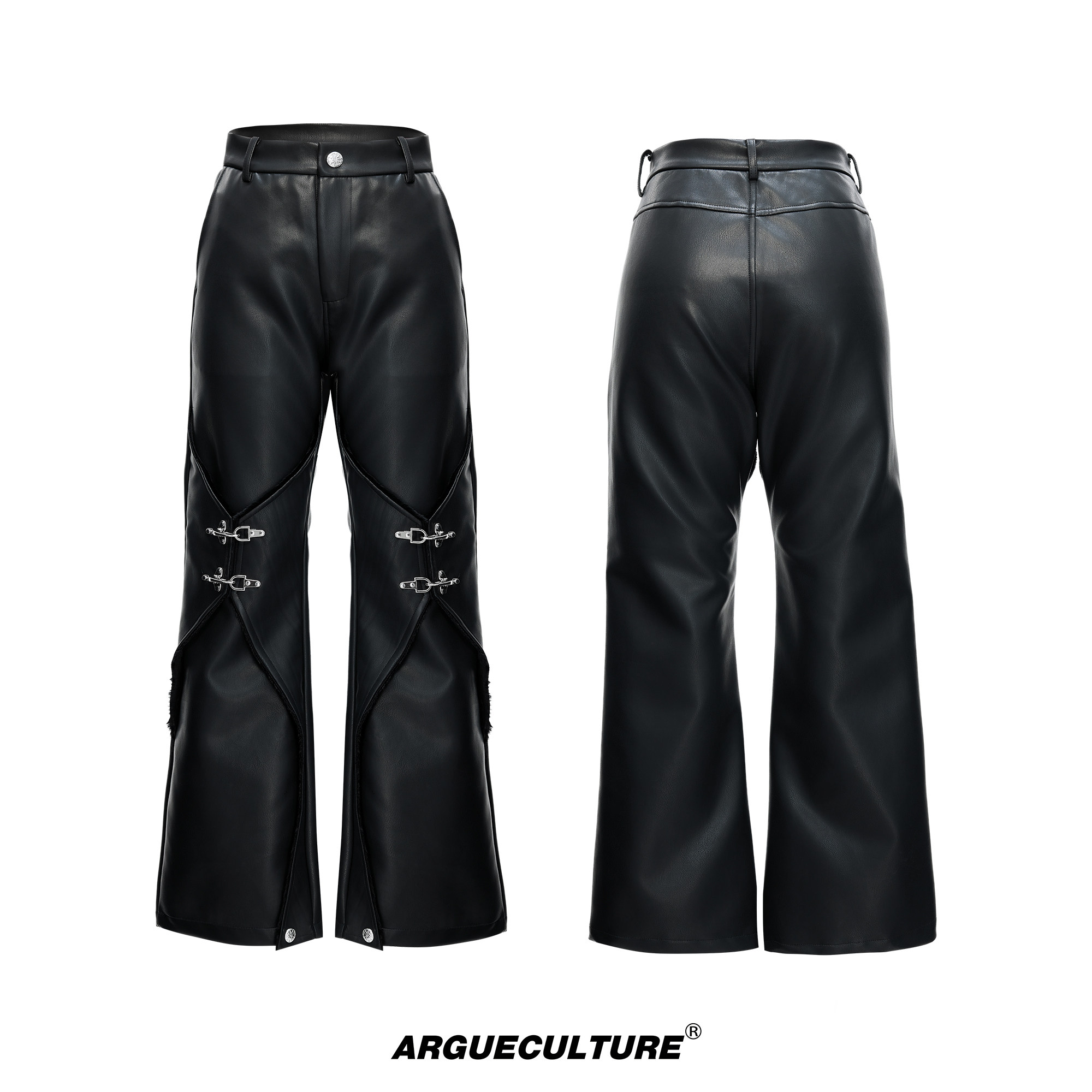 Wax-Coated Straight-Leg Leather Trousers