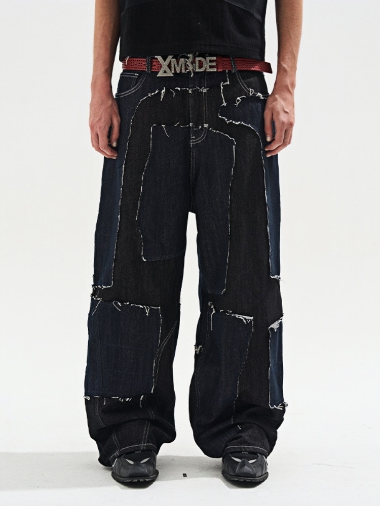 Raw Denim Remake Jeans with Frayed Stitching