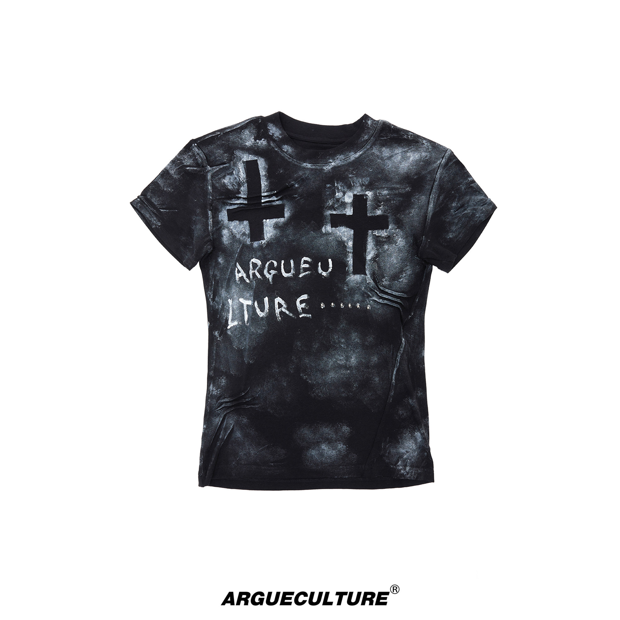 Pleated Graffiti Distressed T-Shirt