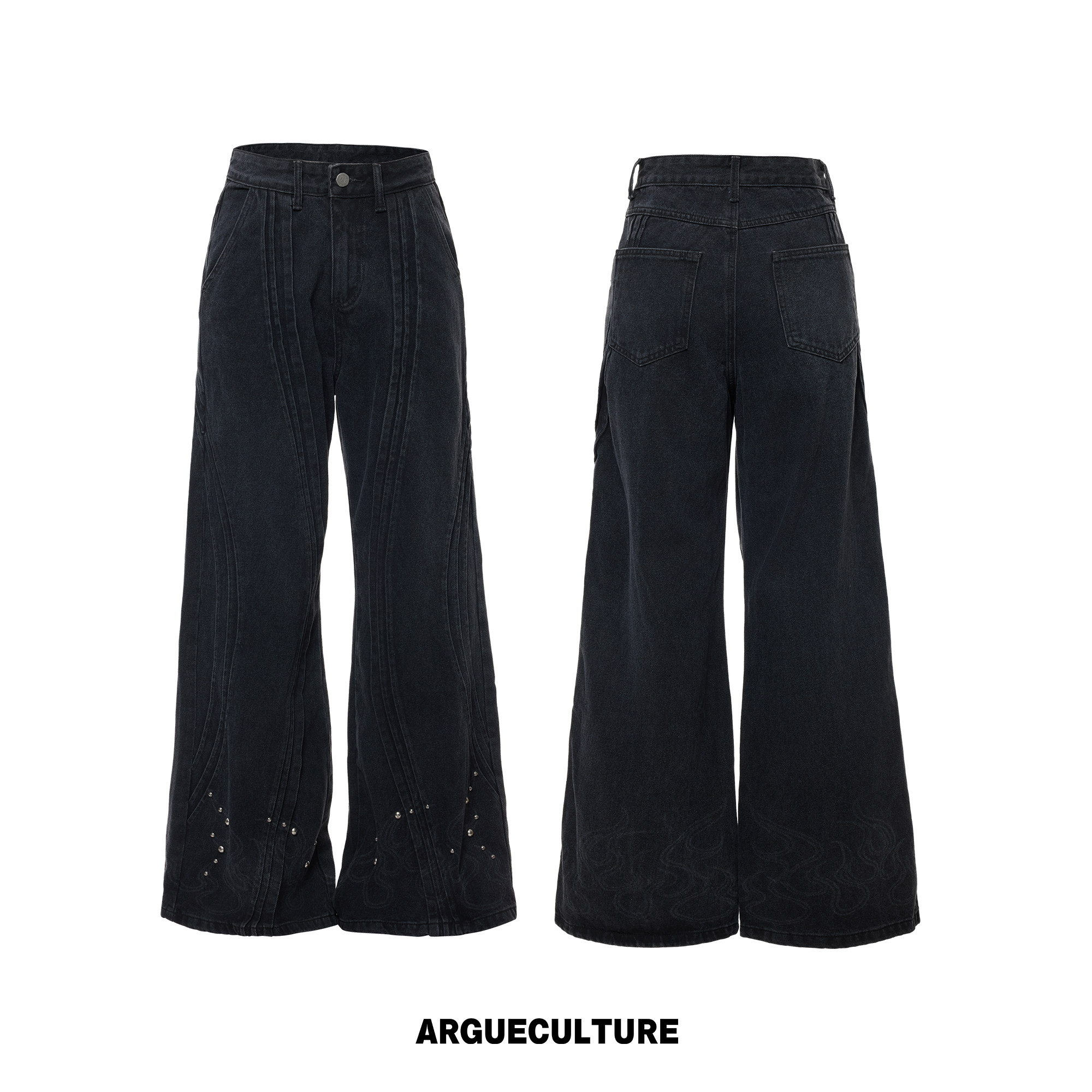 3D Deconstructed Bone-Seam Washed Distressed Denim Pants