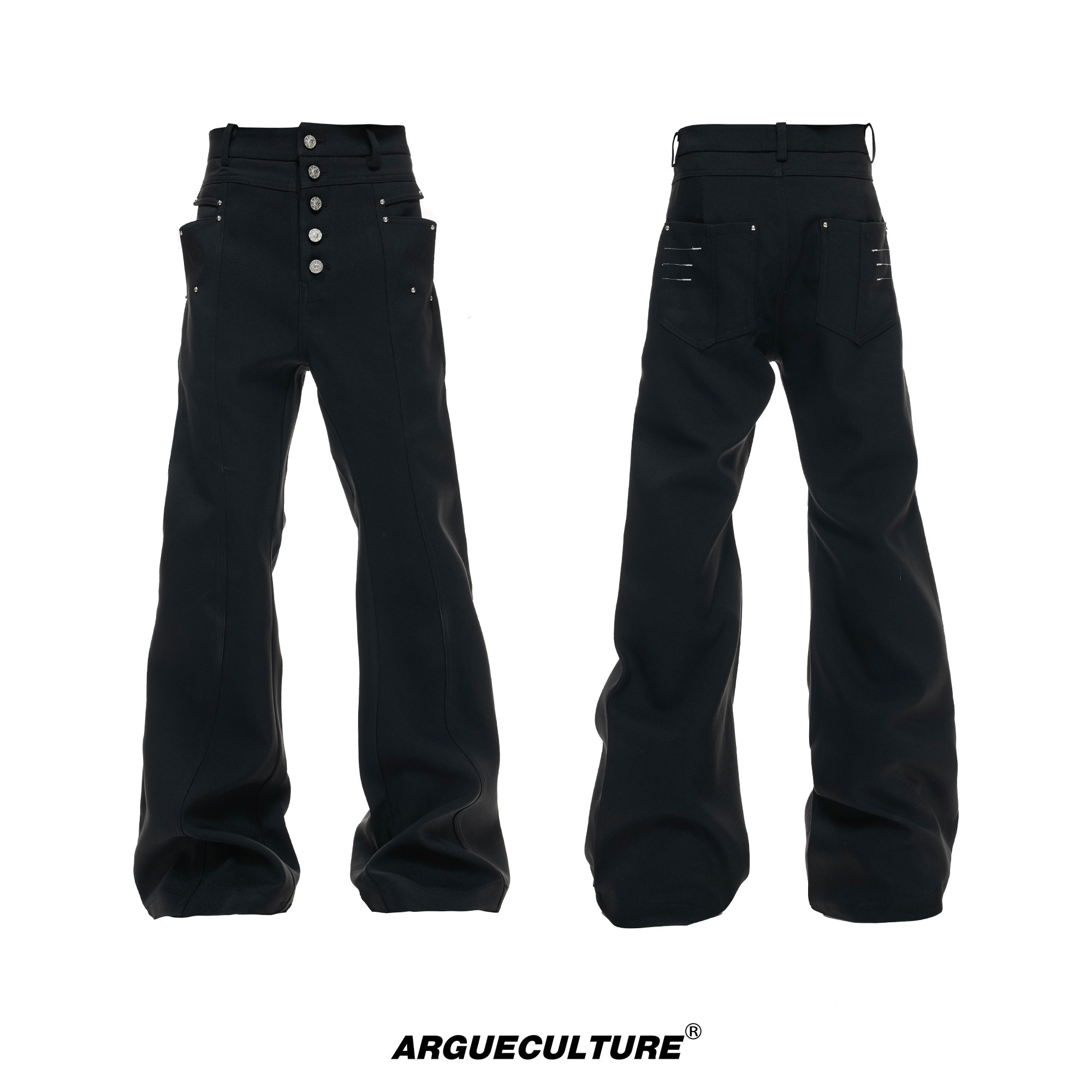 Metal-Buckle Rivet Draped Anti-Wrinkle Tailored Pants