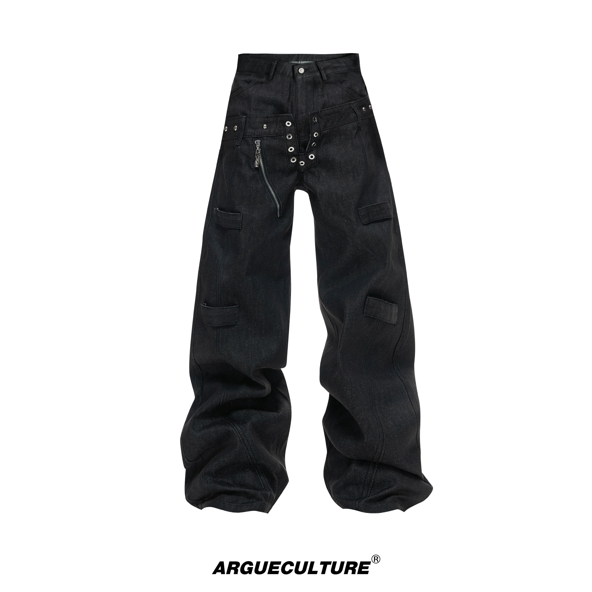 14.5oz Desized Raw Denim Straight Pants with Double Waistband