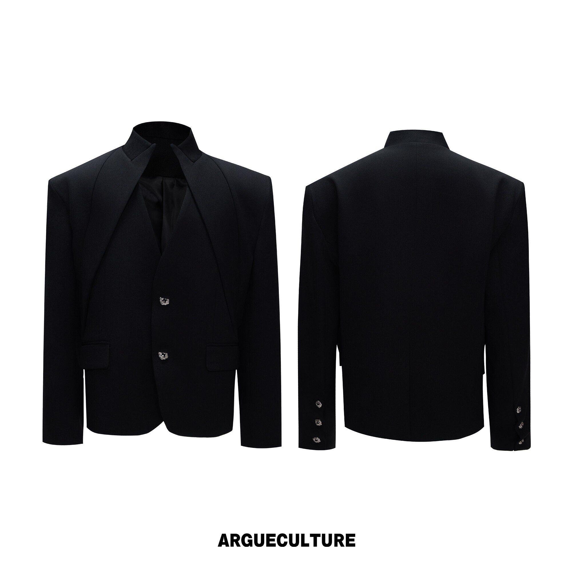 Black New-Chinese Stand-Collar Blazer Jacket