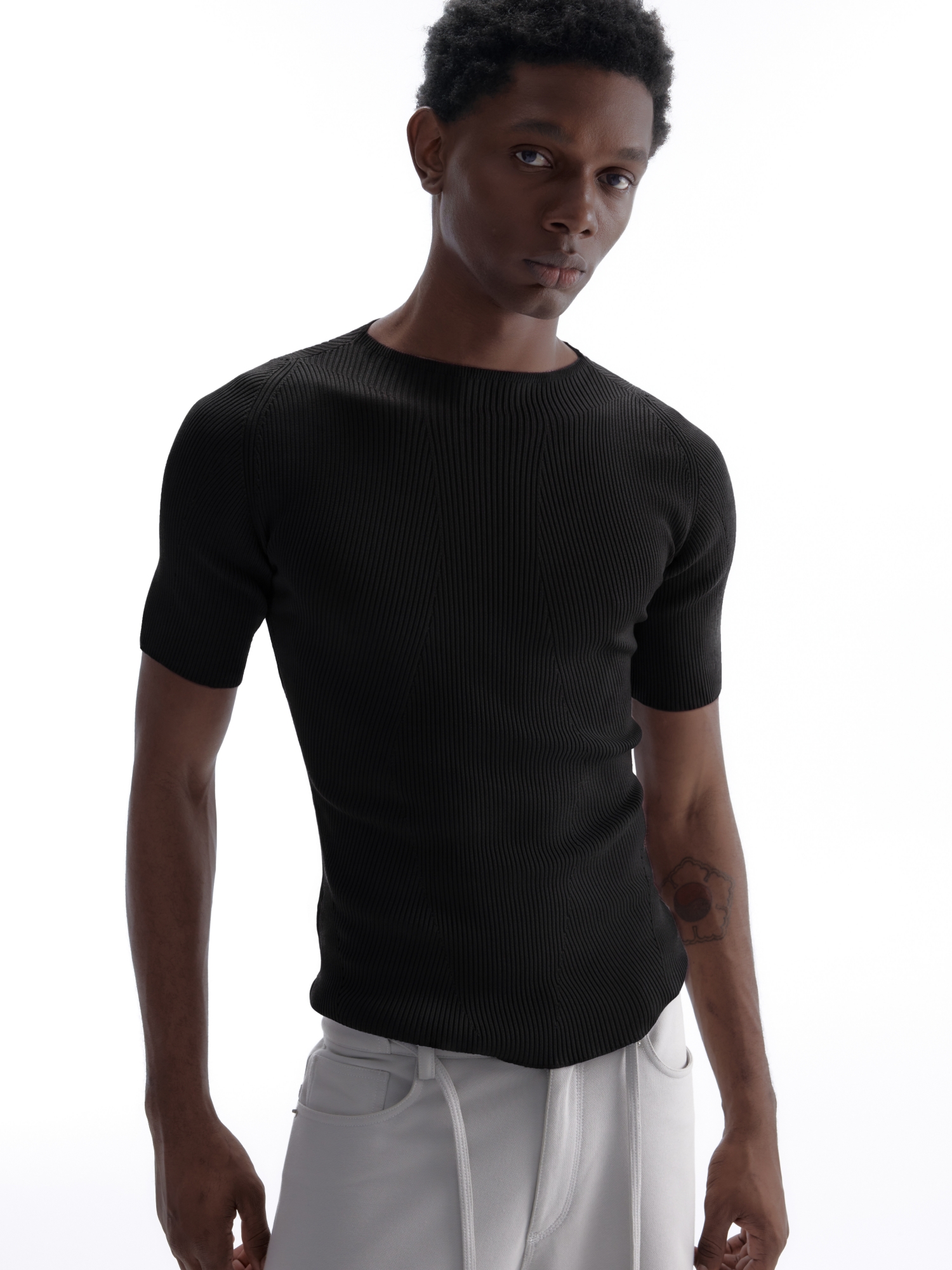 Tencel-Wool 3D-Texture Slim Skin-Friendly Comfortable Knit T-Shirt