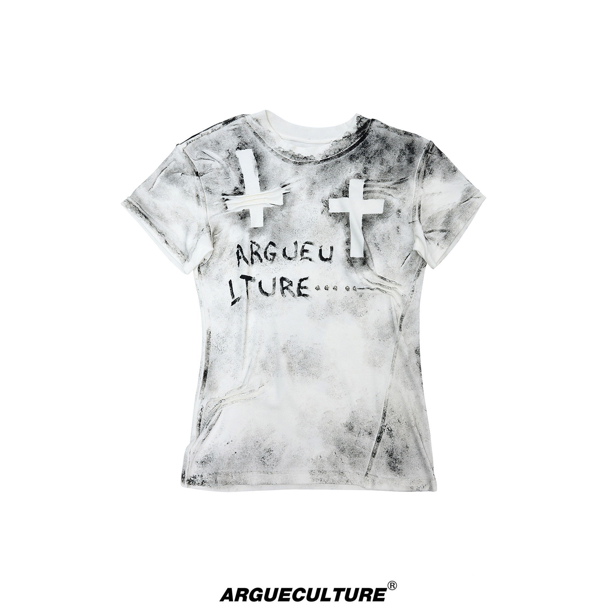 Pleated Graffiti Distressed T-Shirt
