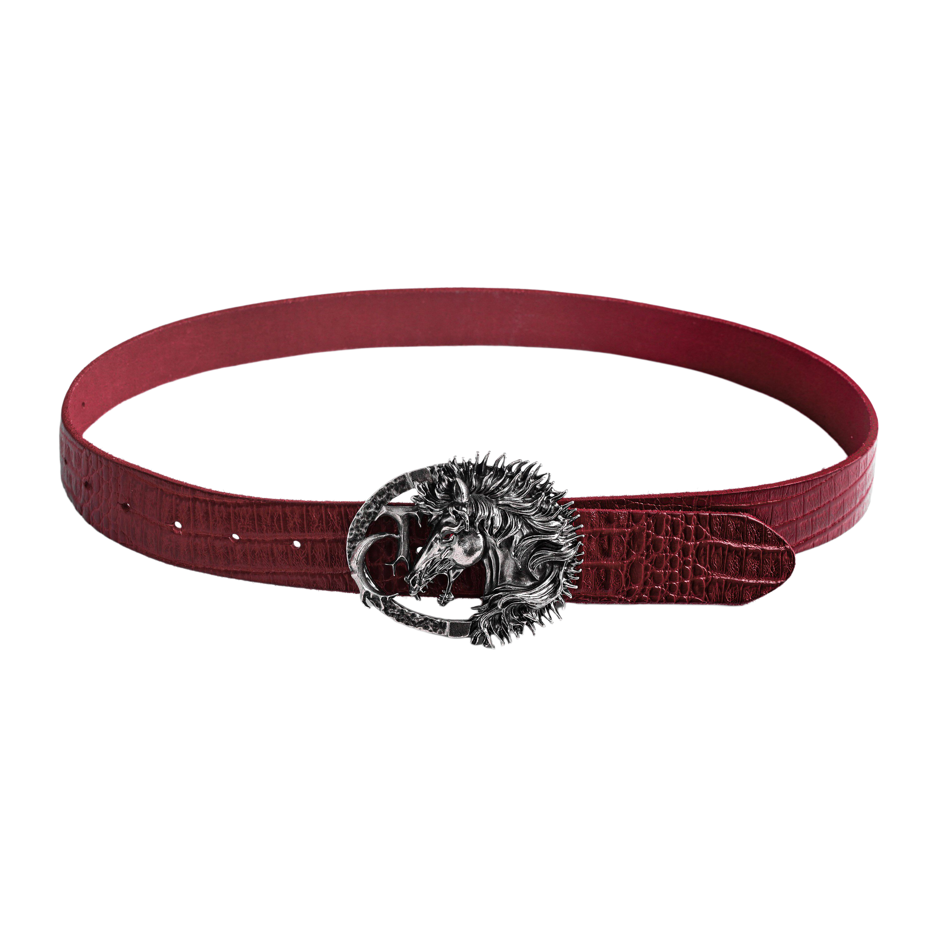 Full-Grain Leather Crocodile-Embossed Distressed Horsehead Belt