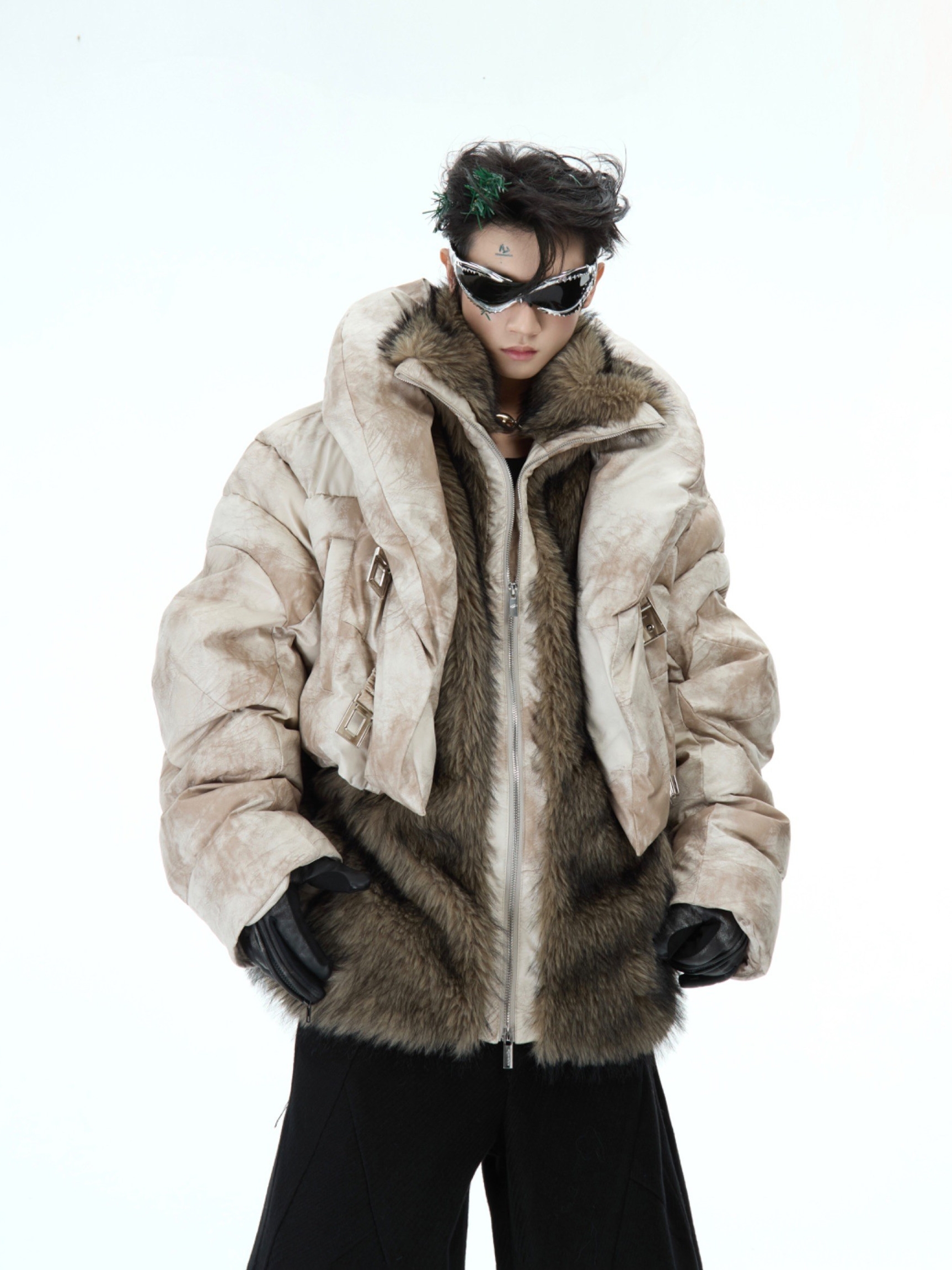 Deconstructed Condor Faux Two-Layer Thickened Fur Cotton Jacket