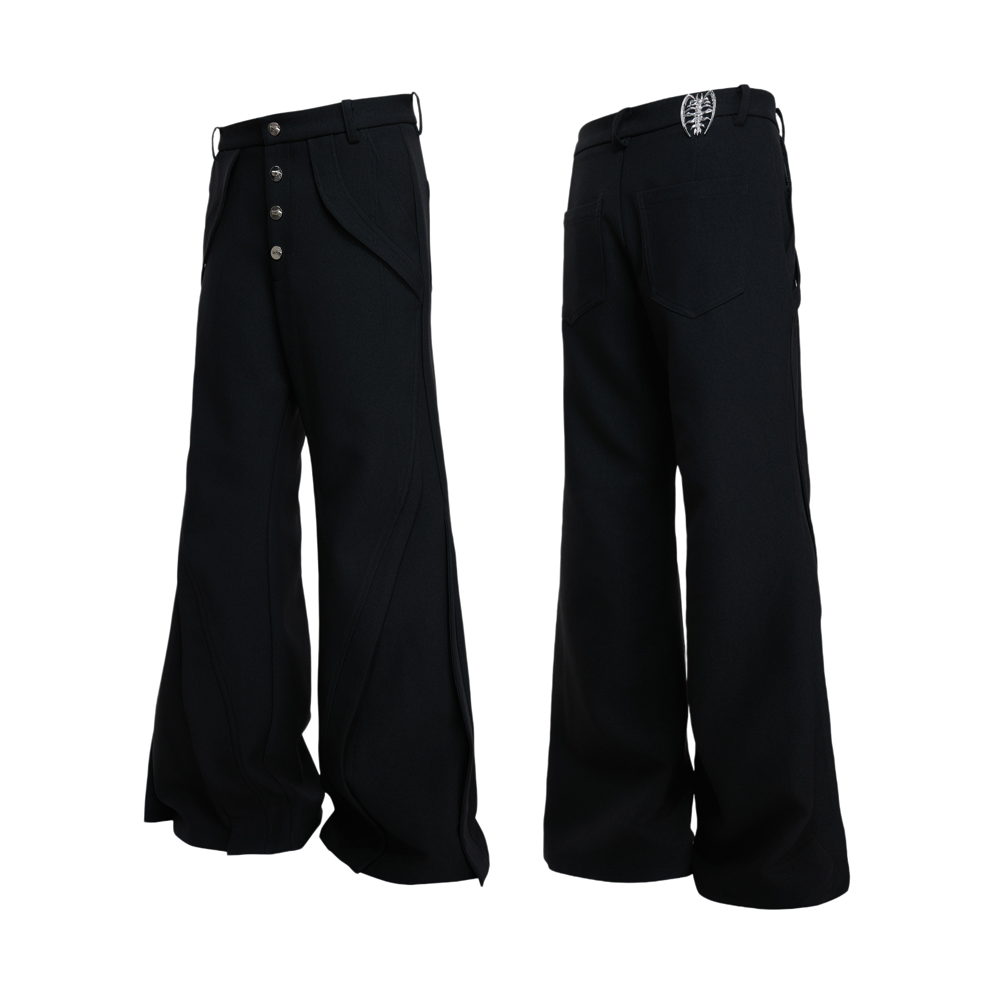 Chiren Deconstructed Paneled Micro-Flare Trousers