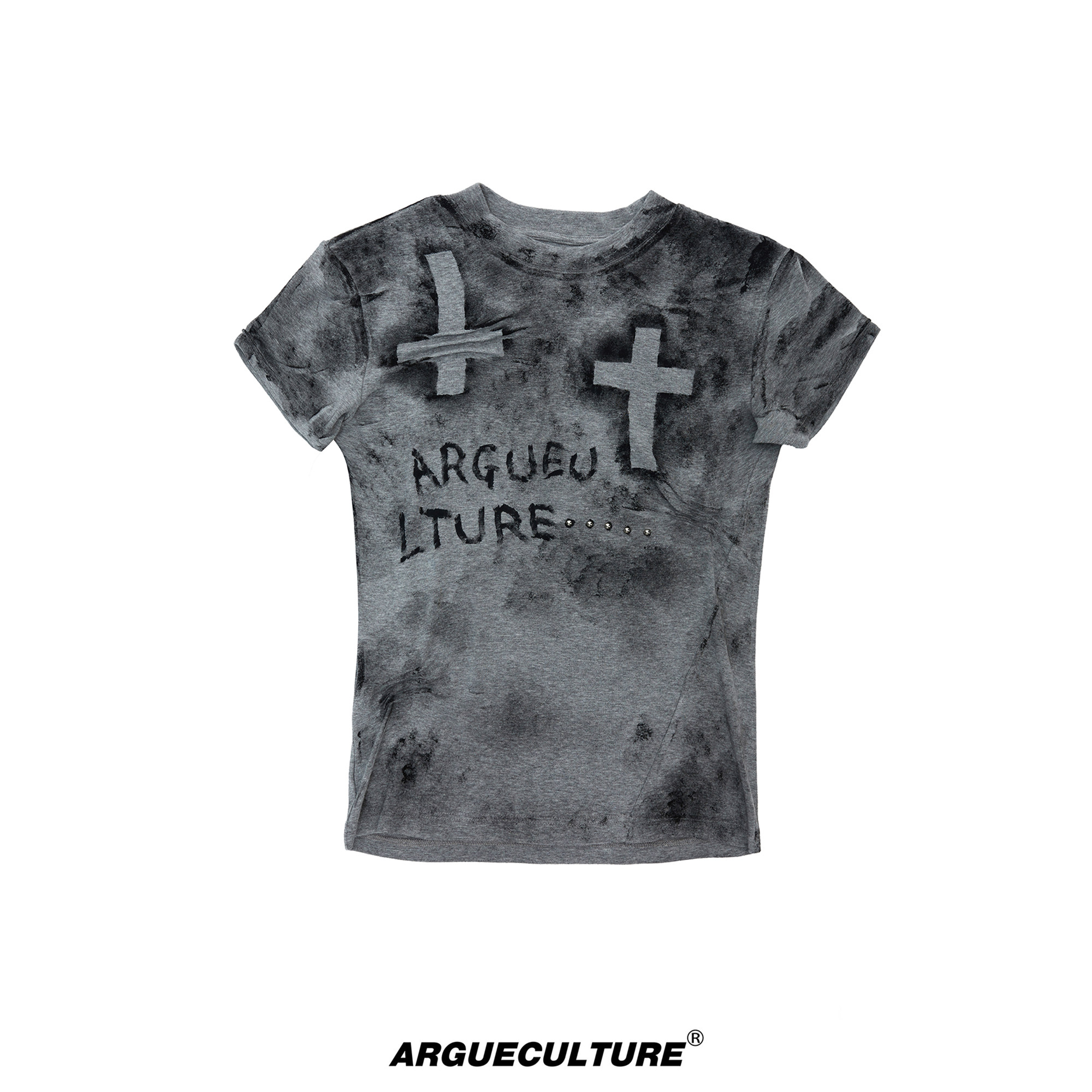 Pleated Graffiti Distressed T-Shirt