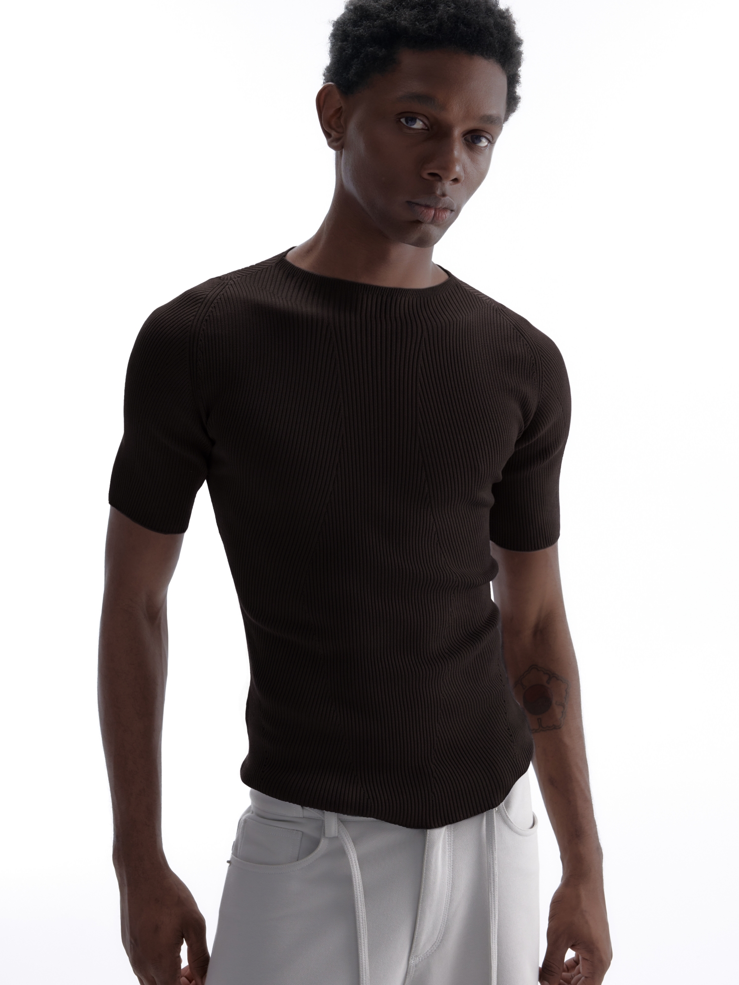 Tencel-Wool 3D-Texture Slim Skin-Friendly Comfortable Knit T-Shirt
