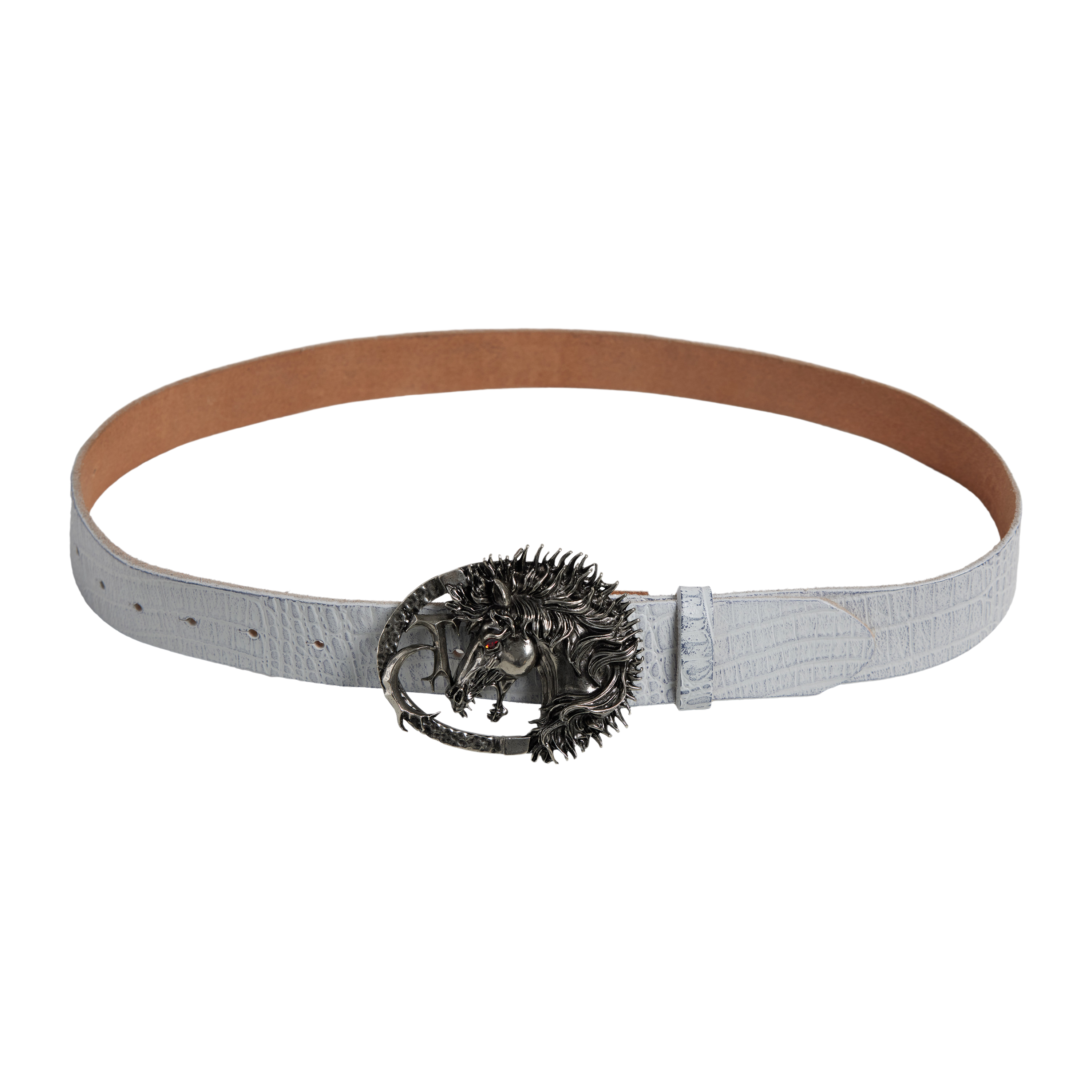 Full-Grain Leather Crocodile-Embossed Distressed Horsehead Belt