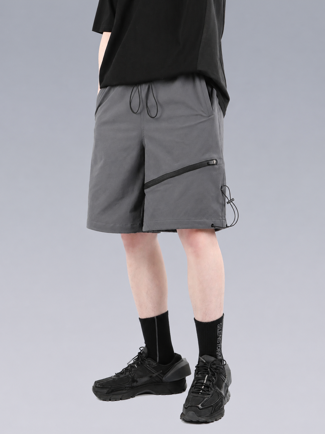 Gray Drawstring Tactical Shorts