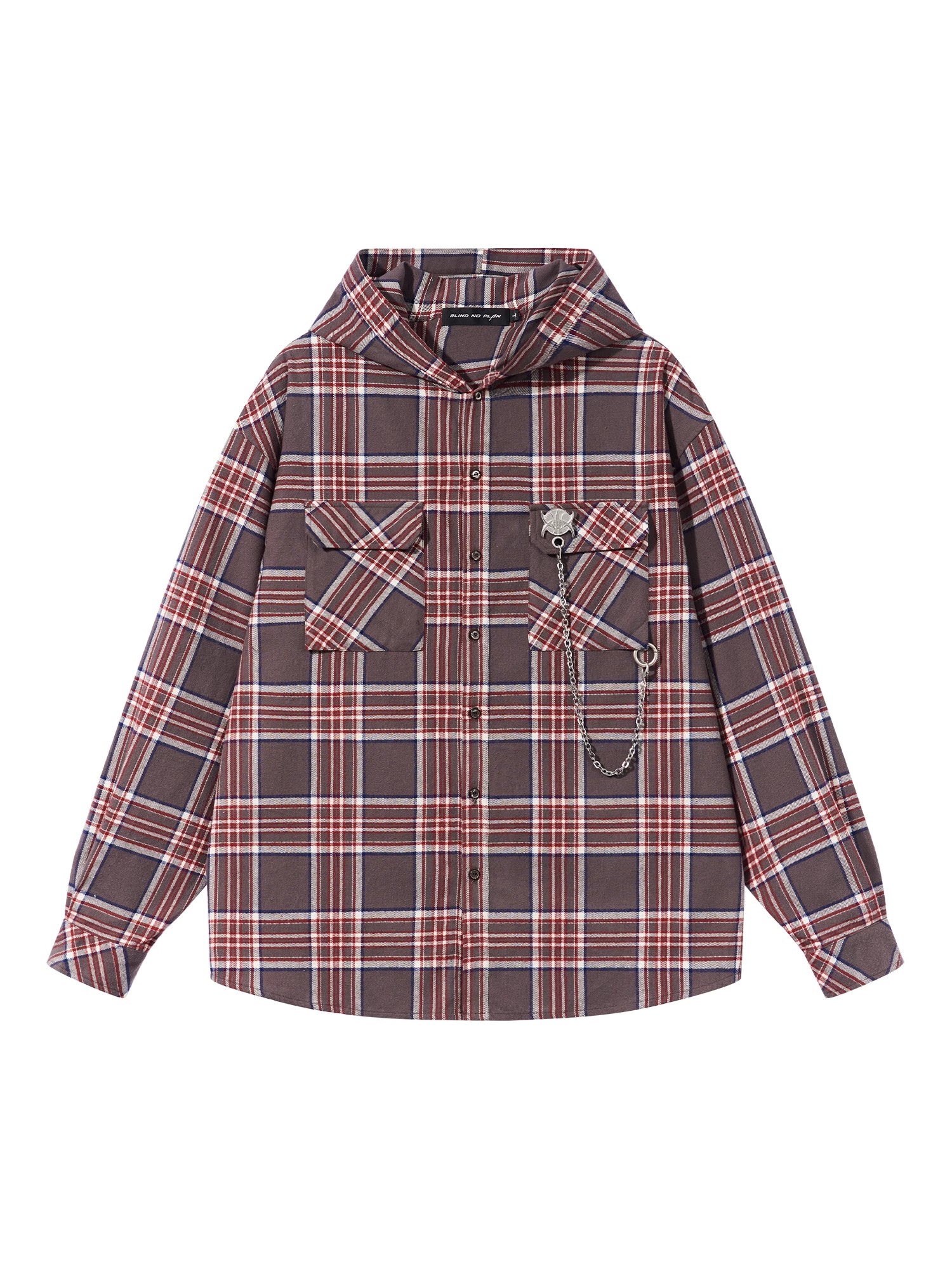 BLINDNOPLAN 24AW Metal Chain Accent Plaid Shirt