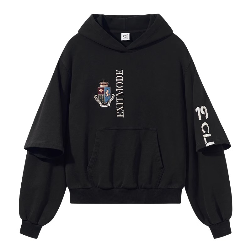 EXITMODE BY BLINDNOPLAN Distressed Embroidered Dual-Sleeve Hoodie