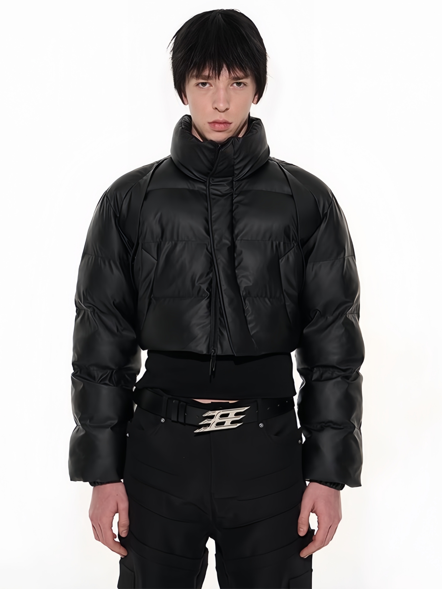 BLINDNOPLAN 23AW Short Cropped Belted Down Leather Jacket