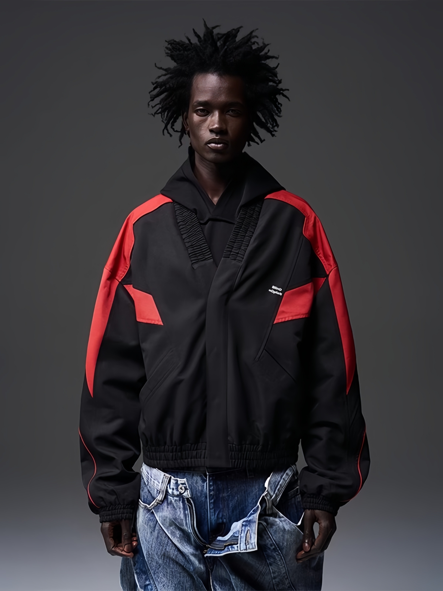 BLINDNOPLAN 24SS Color-blocked Collar Ruched Jacket