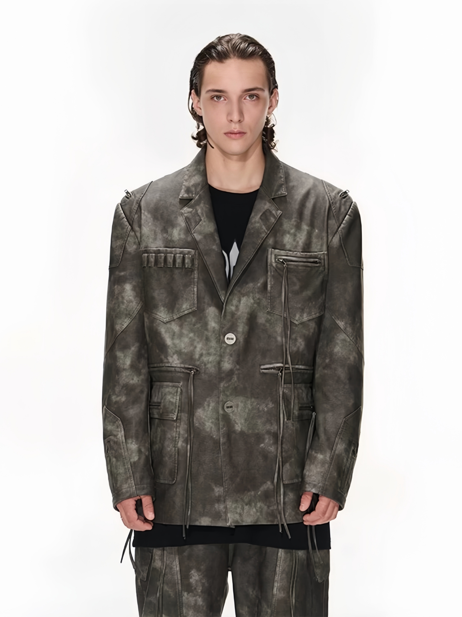 BLINDNOPLAN 24SS Washed and Distressed Zipper Leather Suit Jacket