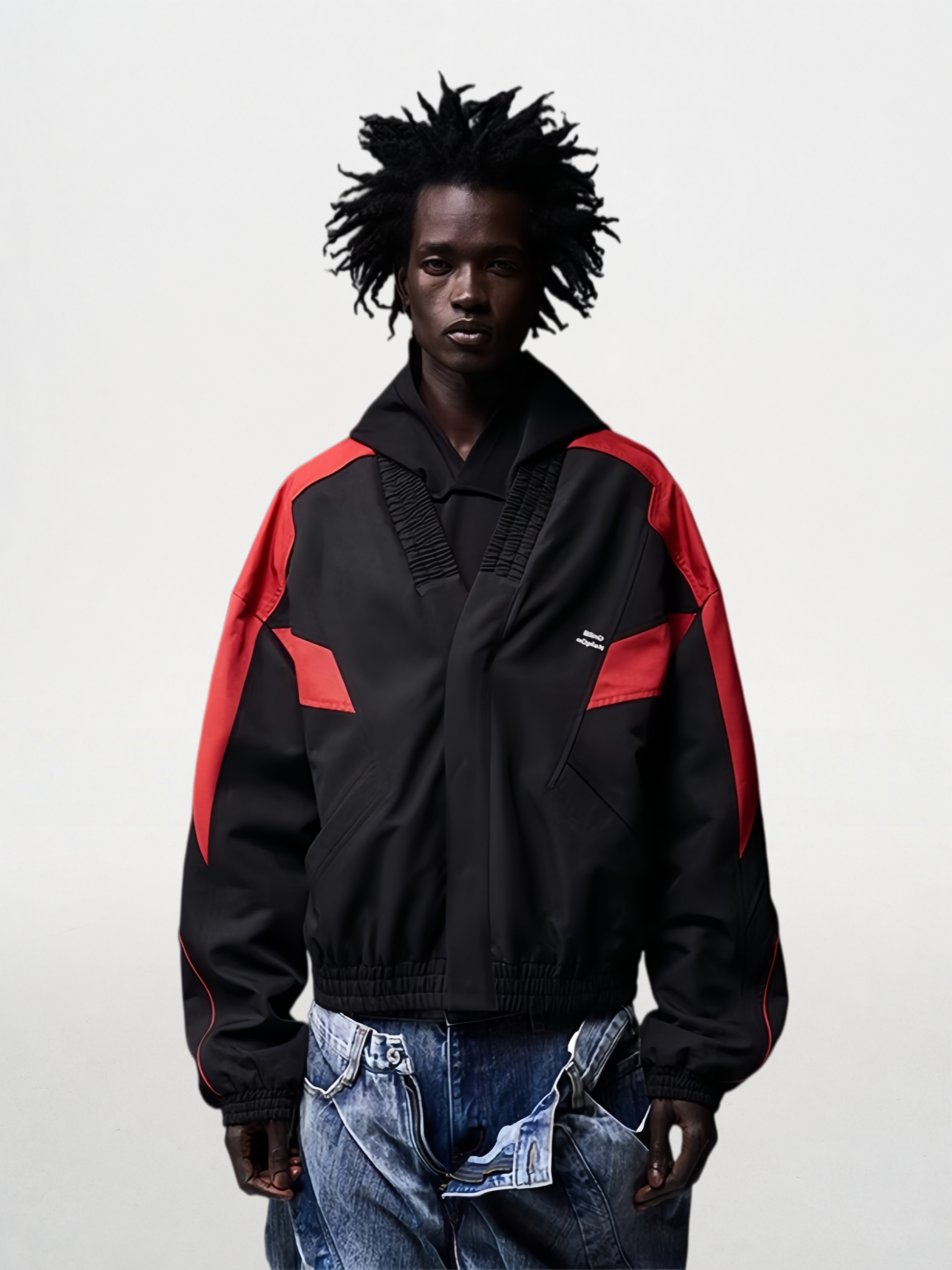 Color-blocked Collar Ruched Jacket