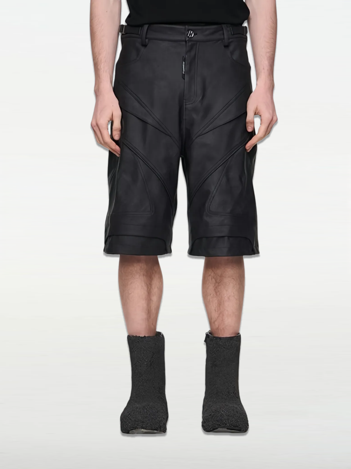Motorcycle-inspired Patchwork Leather Shorts