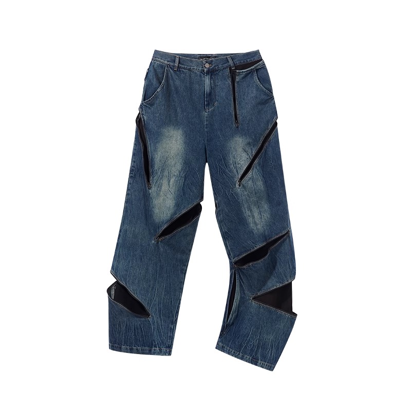 BLINDNOPLAN 22AW Zipper Deconstructed Washed Denim Jeans