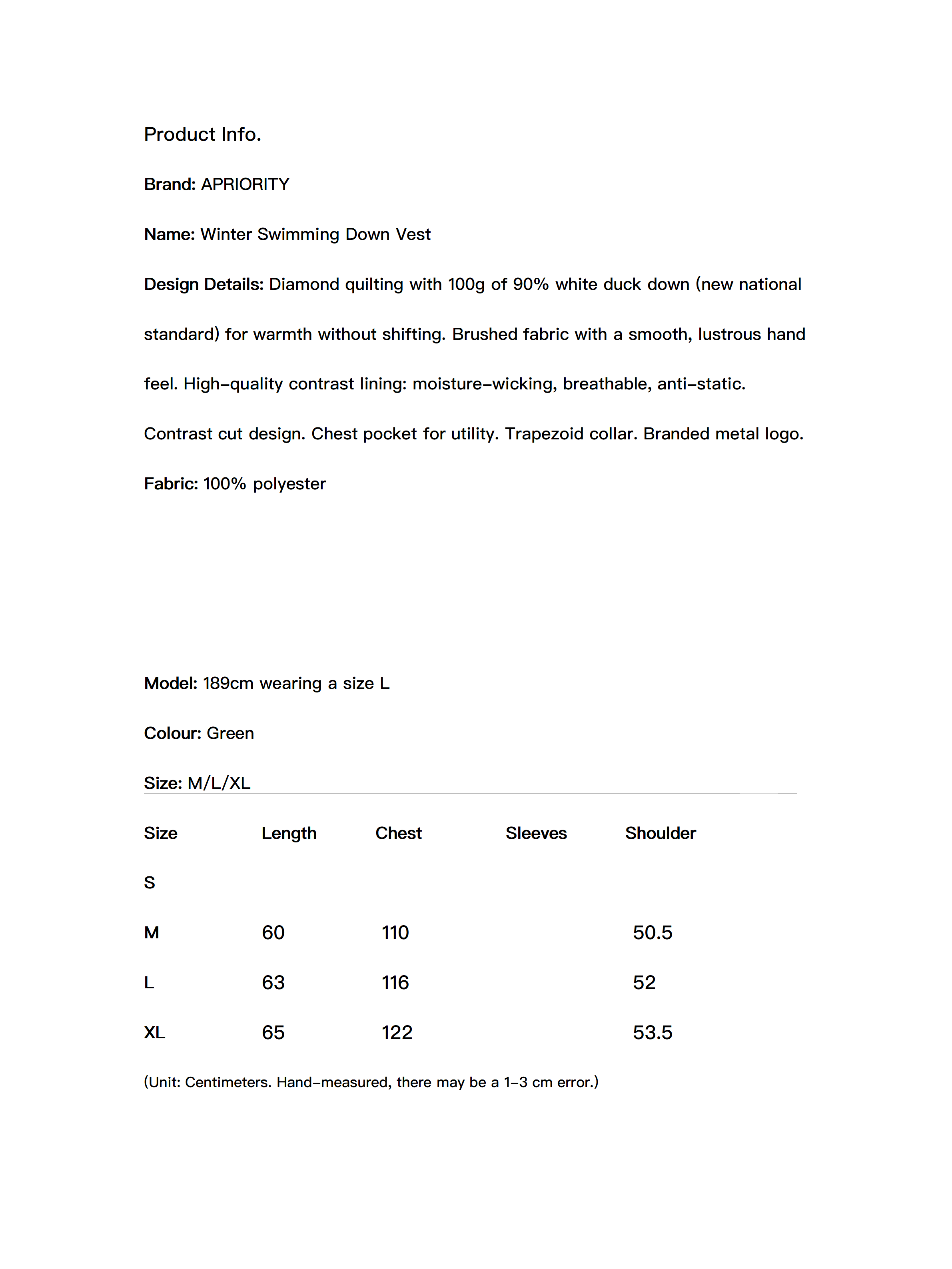 Winter Swimming Down Vest