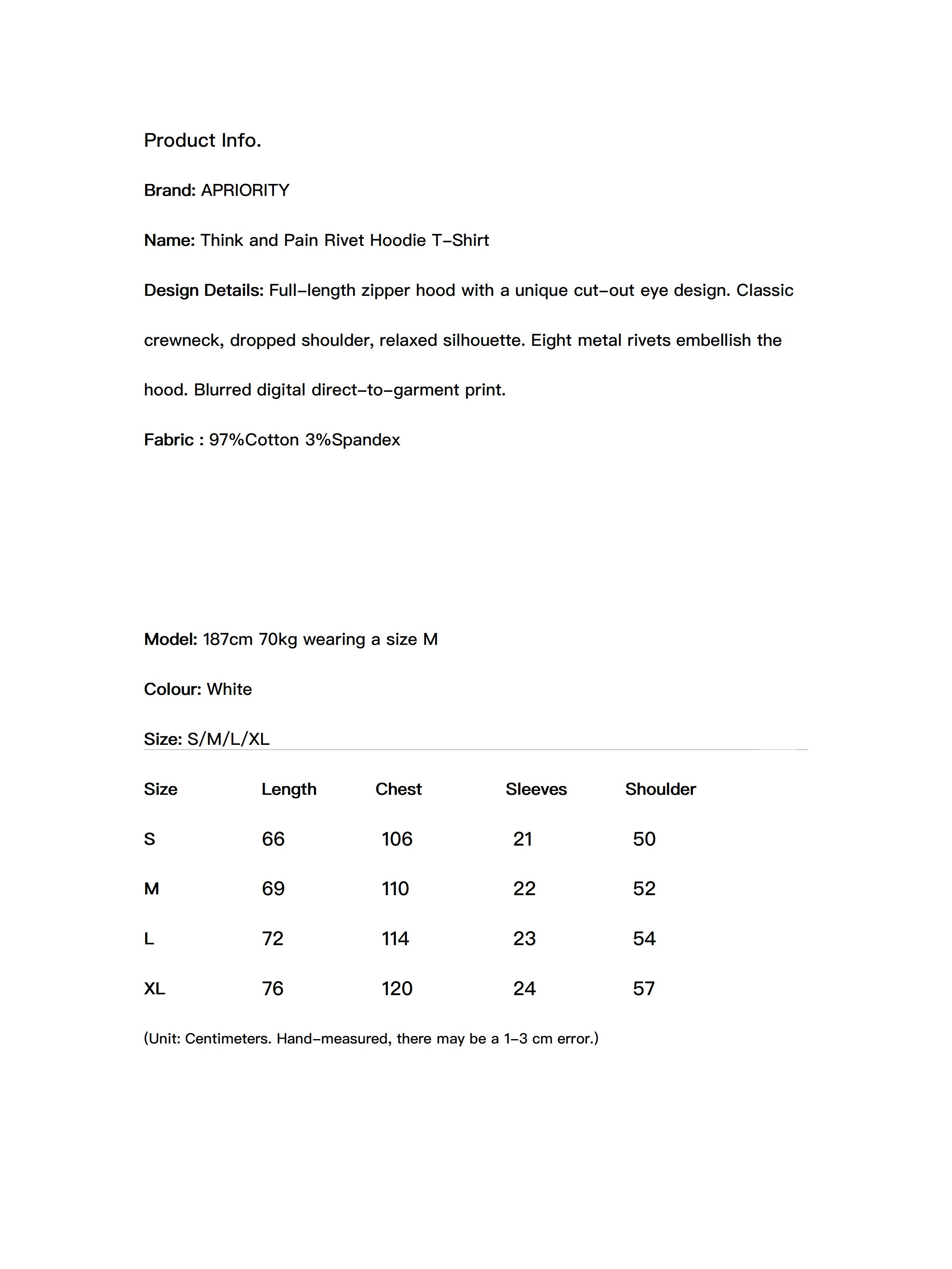 Think and Pain Rivet Hoodie T-Shirt