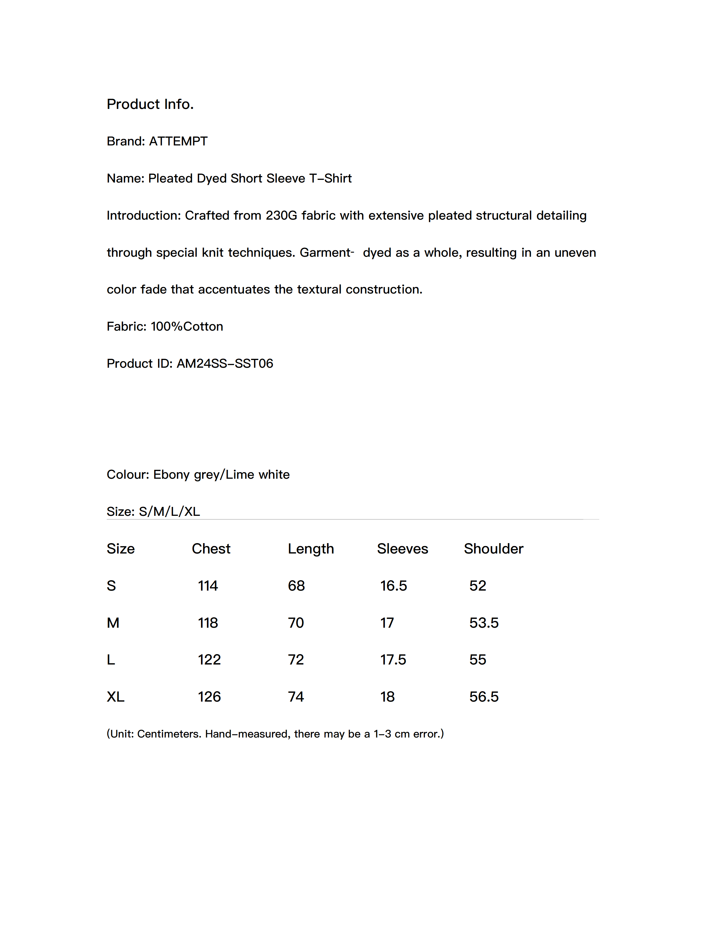 Pleated Dyed Short Sleeve T-Shirt