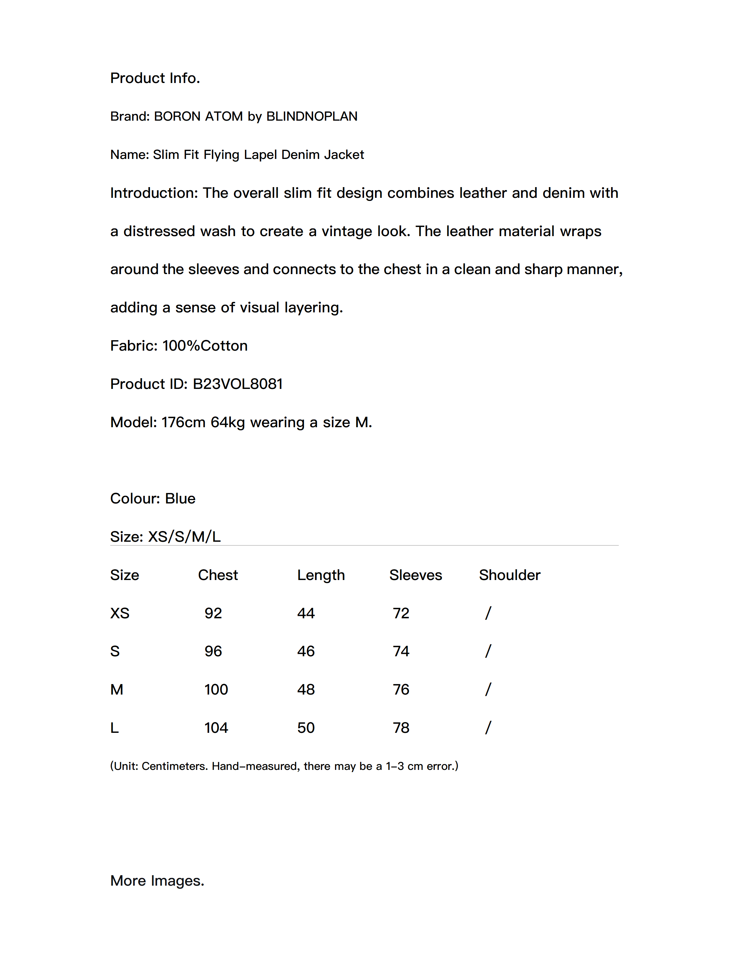 Slim Fit Flying Lapel Denim Jacket