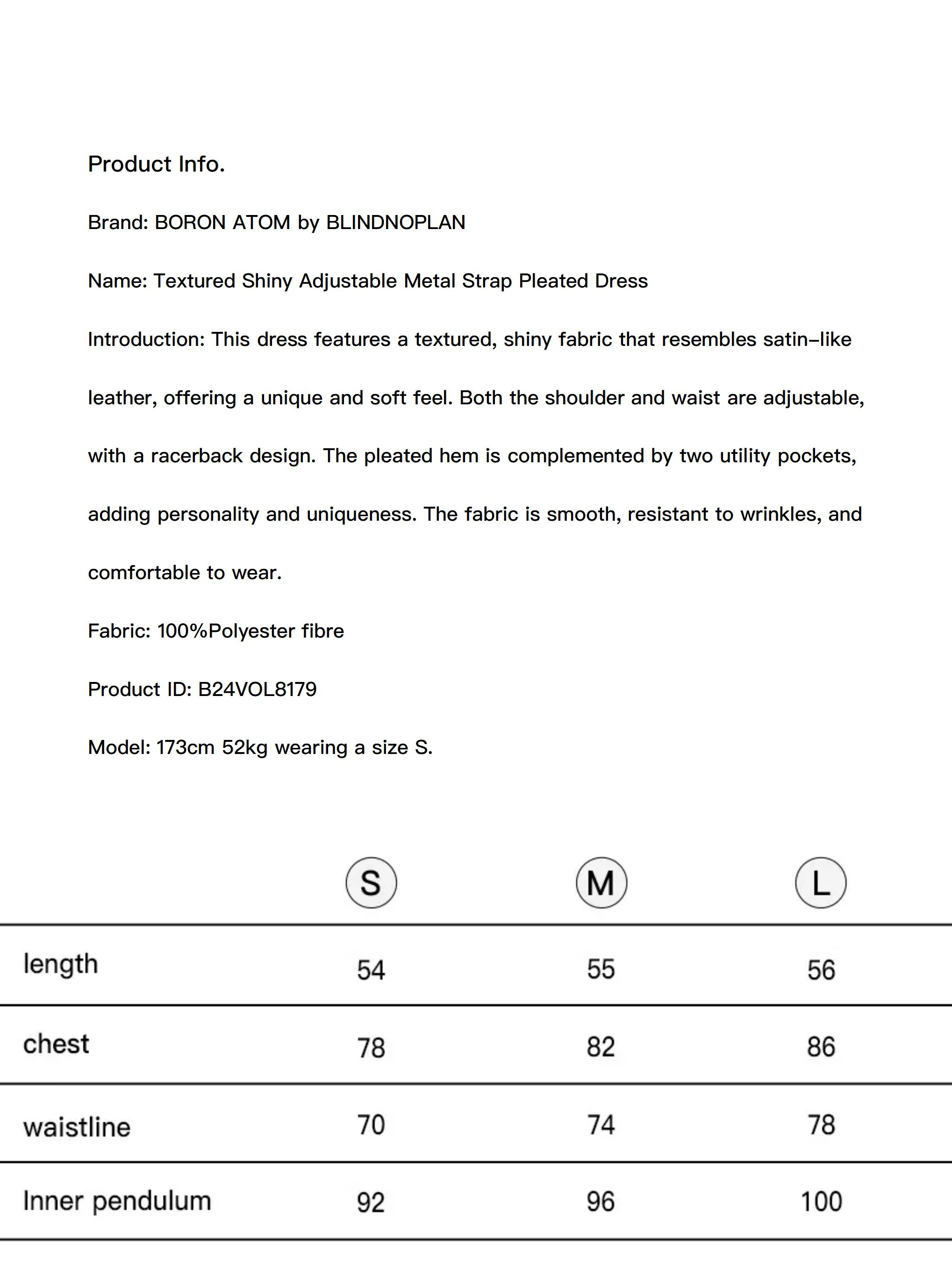 Textured Shiny Adjustable Metal Strap Pleated Dress