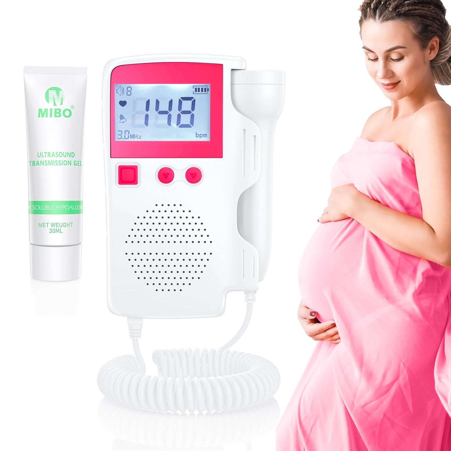 Doppler Fetal Heart Rate Monitor Belt Baby Heartbeat Monitor Bandage for New Moms Easy to Use HANVTI NRBW-M02