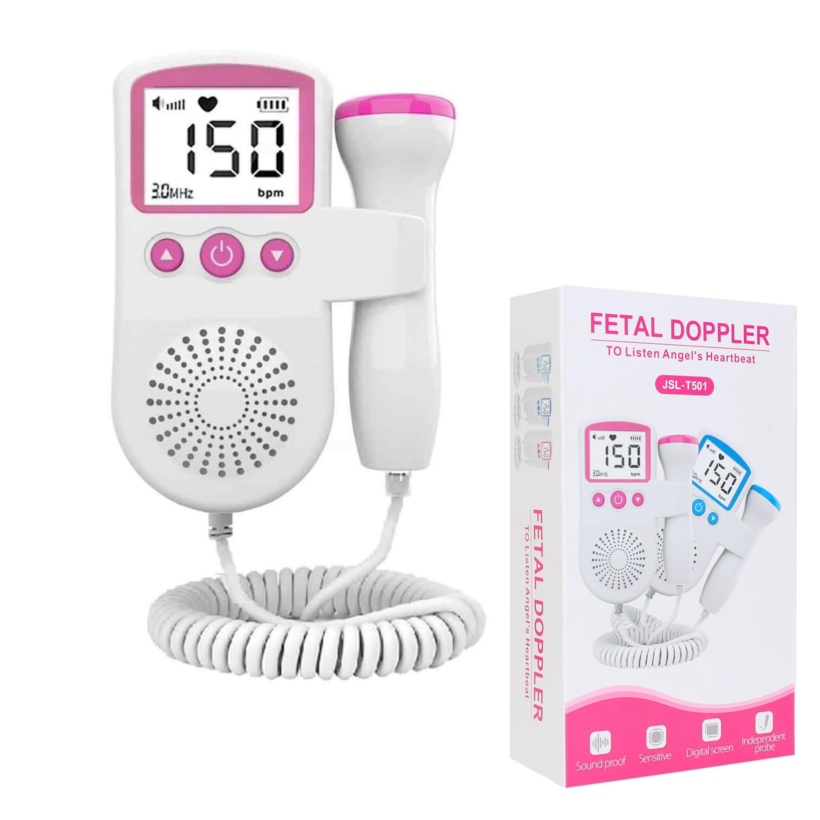 Fetal Doppler Monitor Baby Heartbeat Pregnancy Detector, Portable Monitor for New Mom Easy to Use at Home CCU05