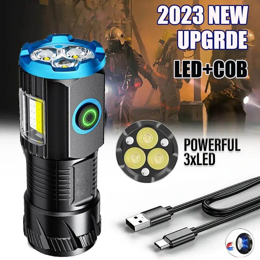 New Upgrade EDC Flashlight with COB Side TYPE-C Rechargeable Waterproof with Magnet for Camping with 18350 battery 10000LM Torch