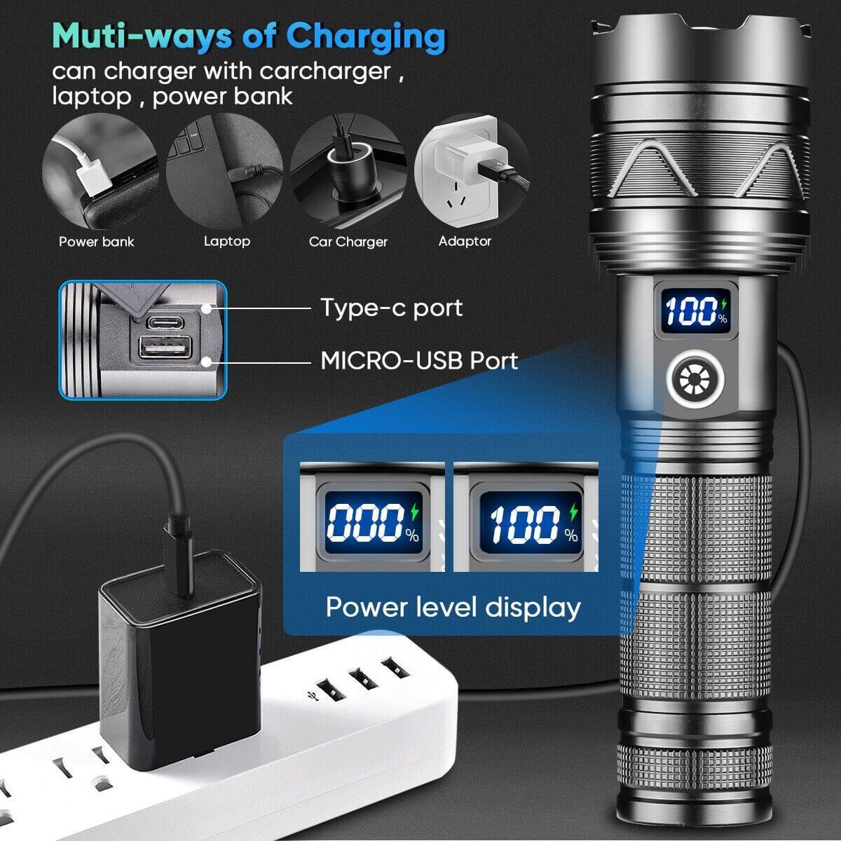 【SG-A06-A】🔥🎁Super Bright Rechargeable 100W  LEP Laser Zoom Tactical  Flashlight