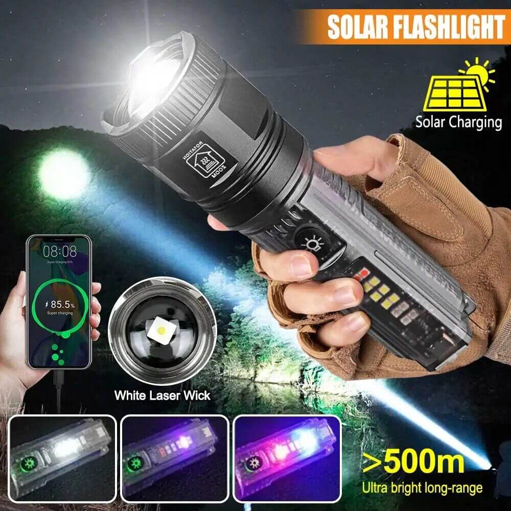 【SG-X36】🔥🎁Super Bright Solar Charging Laser Zoom Tactical Flashlight