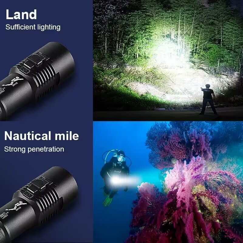 【Free Shipping】】Powerful Diving Flashlight IP88 Waterproof 8000 High Lumens