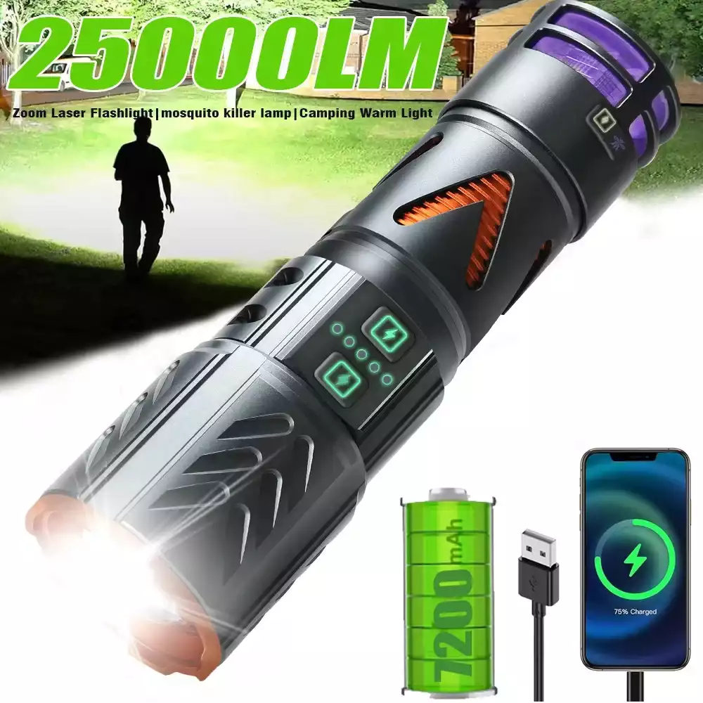 【SG-G530】🎁✨Multifunctional Rechargeable Outdoor Tactical Laser Zoom Flashlight 25000 Lumens