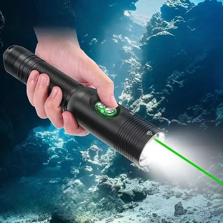 Waterproof IPX8 Diving Light With 520nm Green Laser Pointer