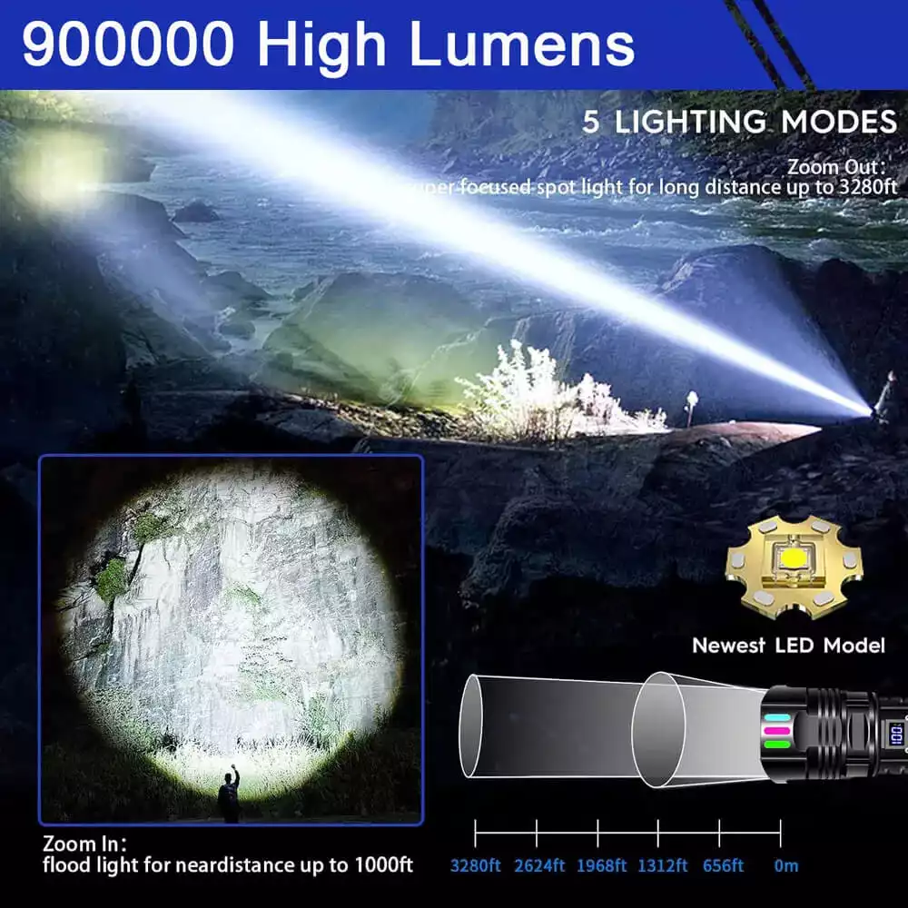 【SG-A08】🔥⏰ 90000 Lumens Super Bright Rechargeable Laser Zoom Tactical Flashlight
