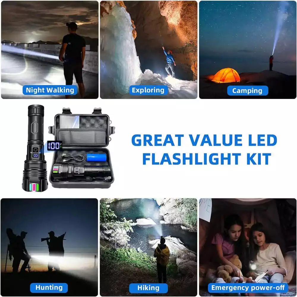 【SG-A08】🔥⏰ 90000 Lumens Super Bright Rechargeable Laser Zoom Tactical Flashlight