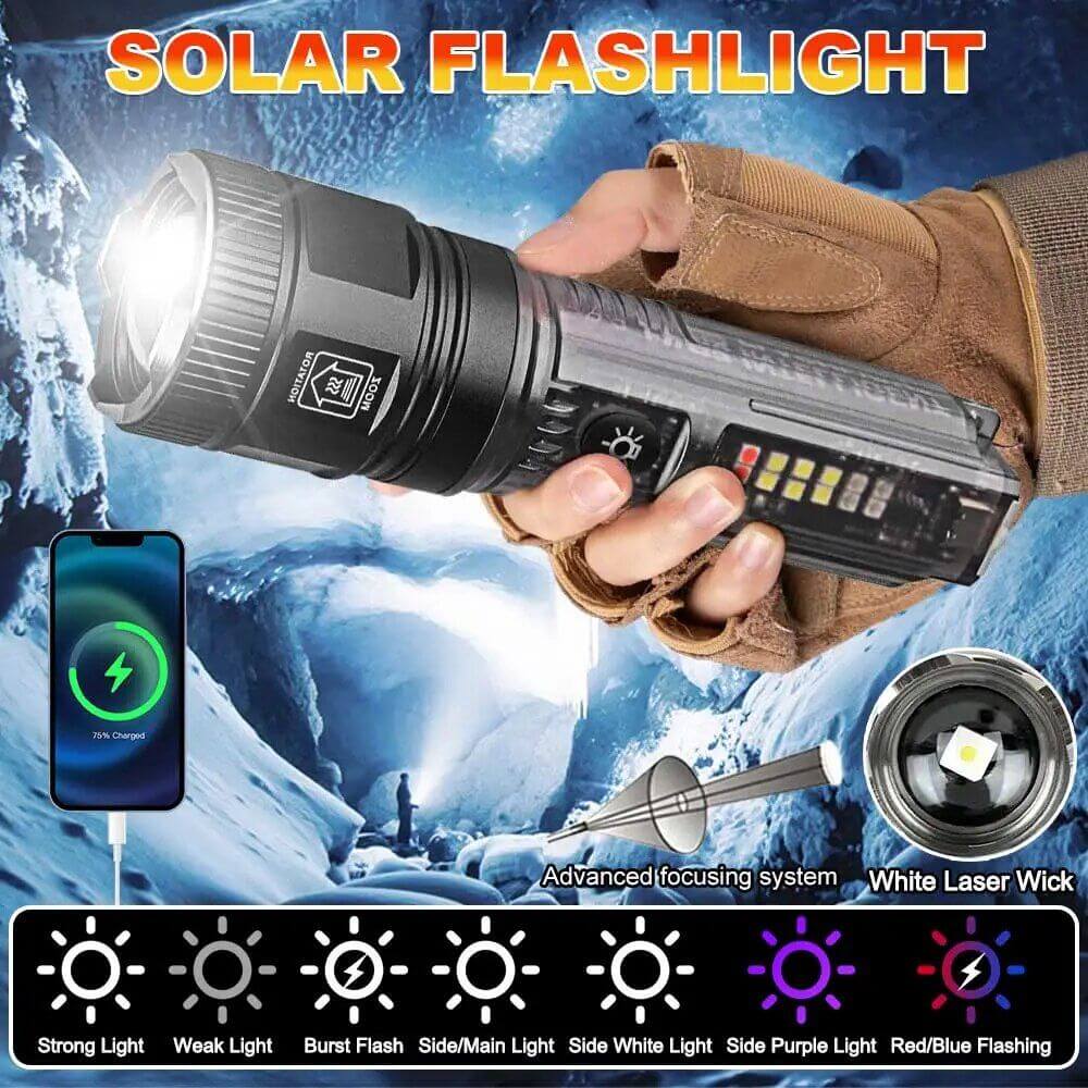 【SG-X36】🔥🎁Super Bright Solar Charging Laser Zoom Tactical Flashlight