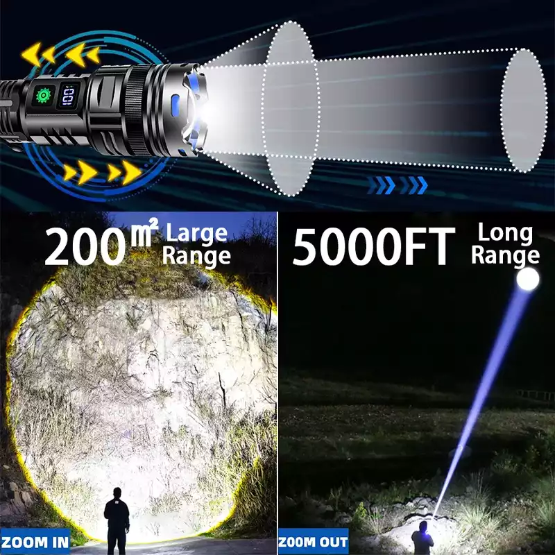【SG-A05】🔥⏰ Most Powerful Rechargeable Tactical Laser Zoom Flashlight