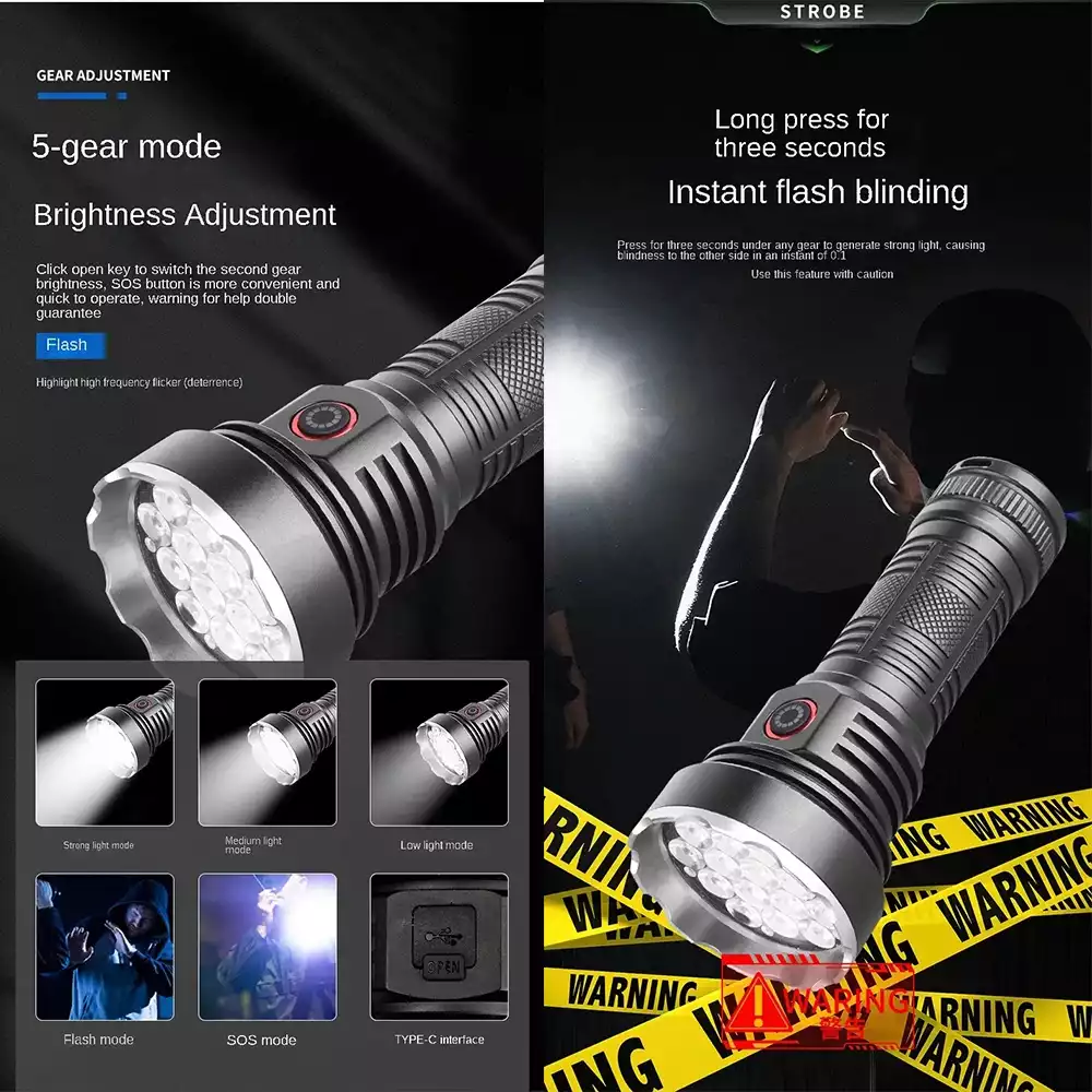 【SG-W520】🔥⏰Brightest Rechargeable Tactical Flashlight 200000 High Lumens