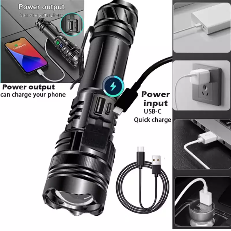 【SG-A05】🔥⏰ Most Powerful Rechargeable Tactical Laser Zoom Flashlight